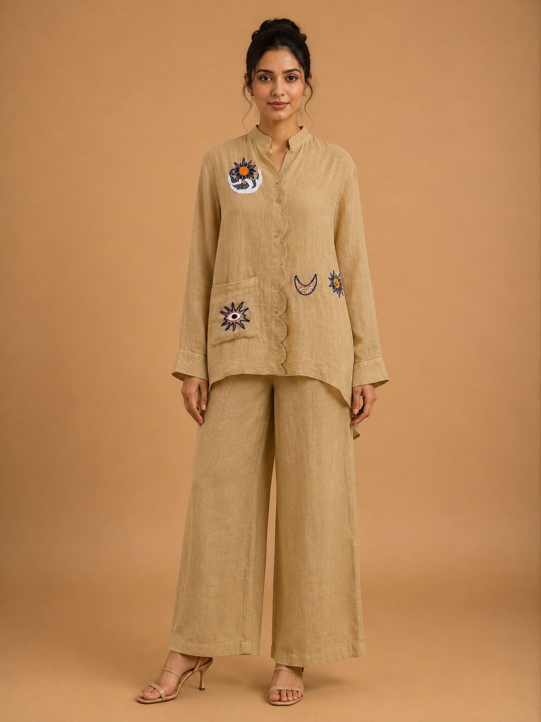 Beige Celestial Embroidered Shirt