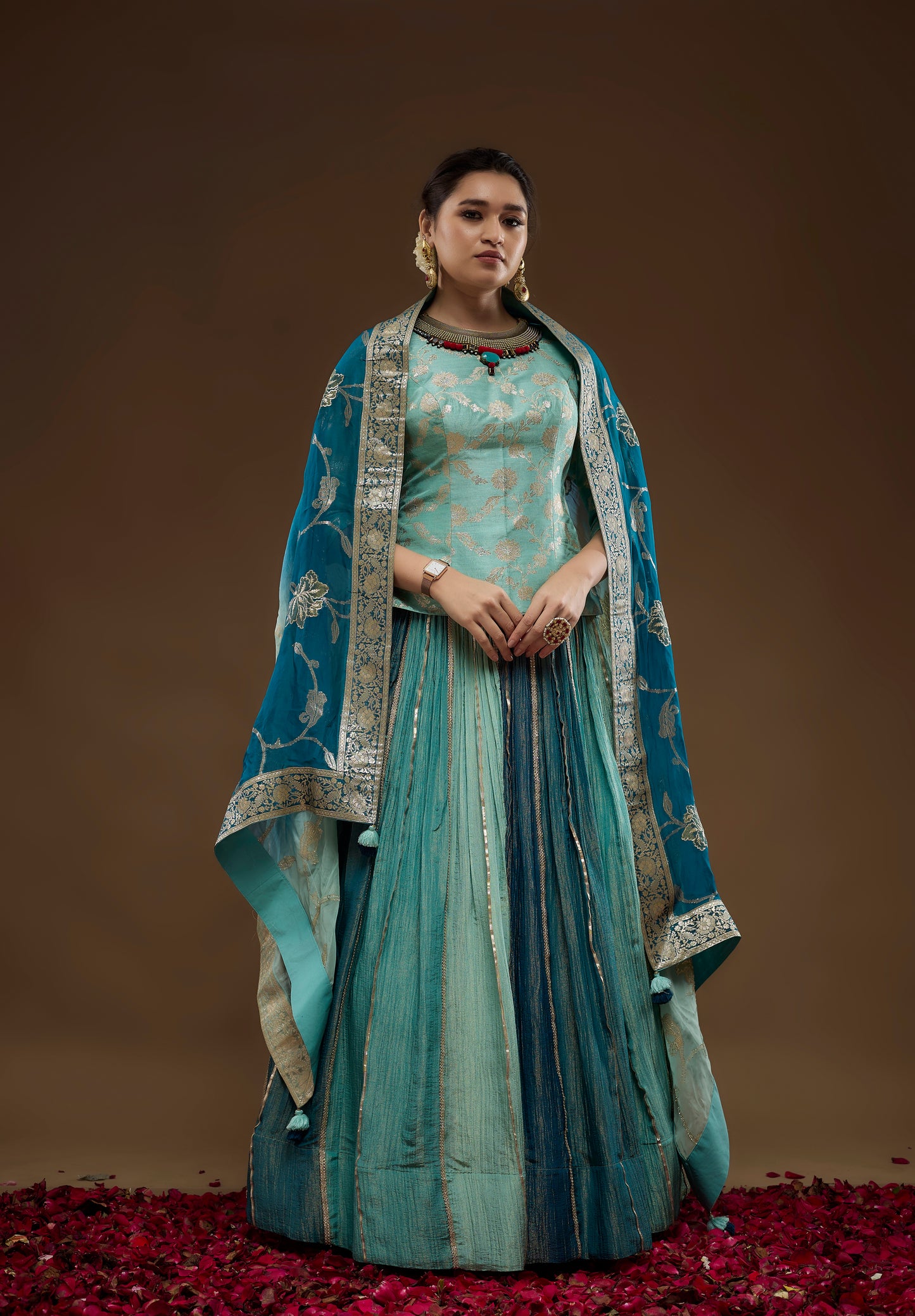 Multicolour Aqua Blue Lehenga Choli
