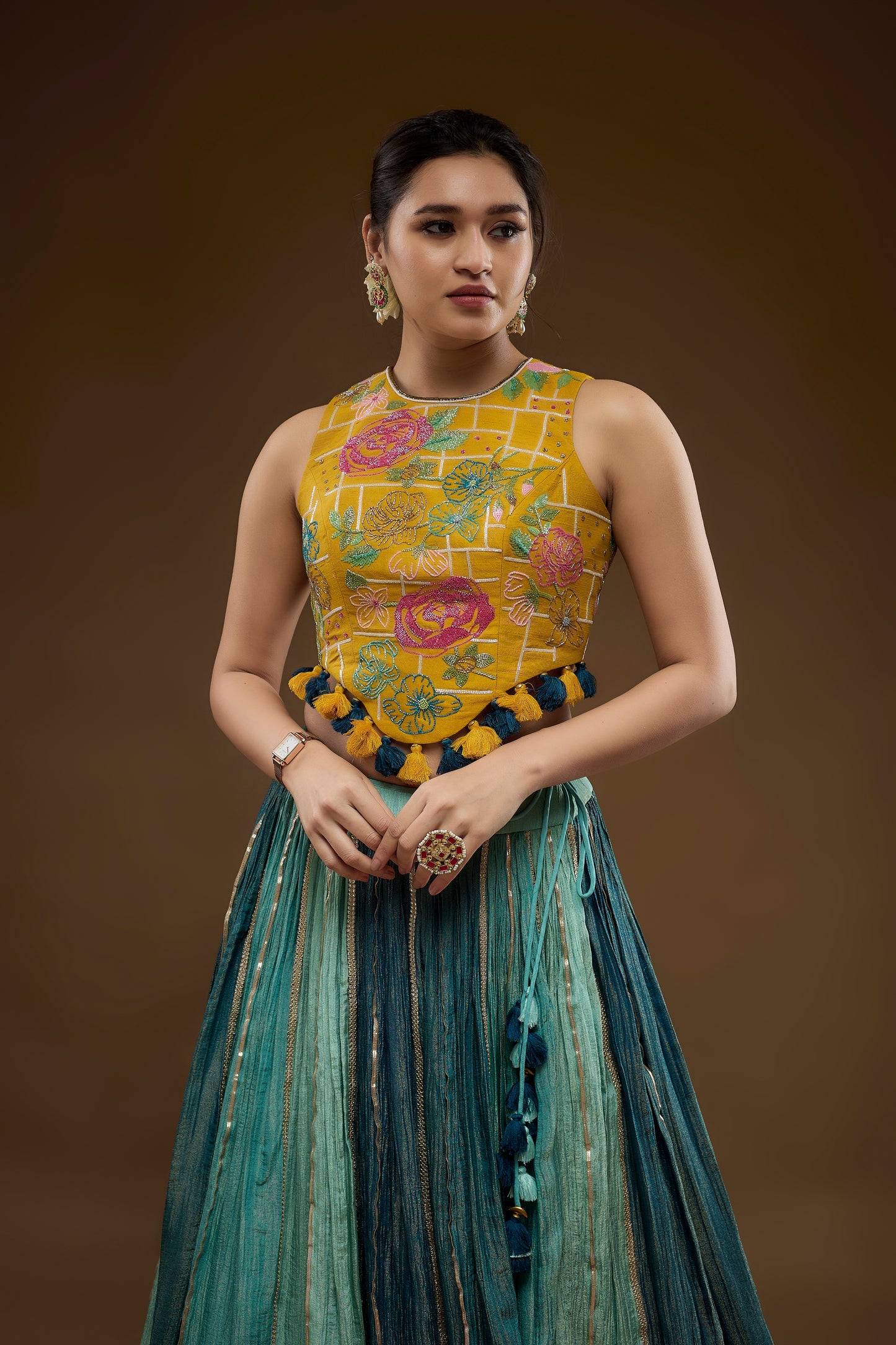 Multicolour Aqua Blue Lehenga Choli