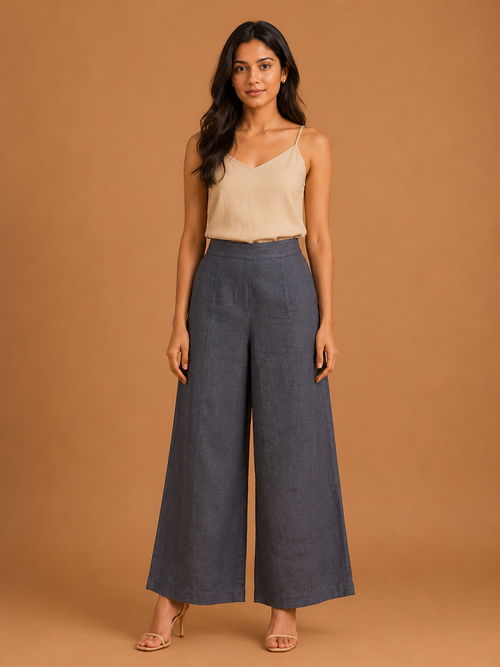 Grey Relaxed Fit Linen Trouser