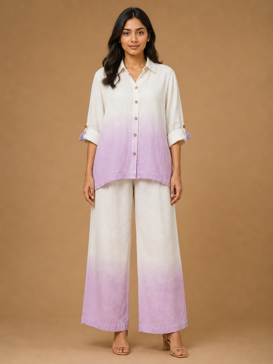 White & Purple Ombré Tassel Co-Ord Set