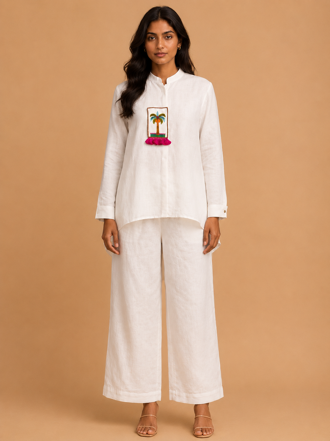 White Palm Tree Embroidered Shirt