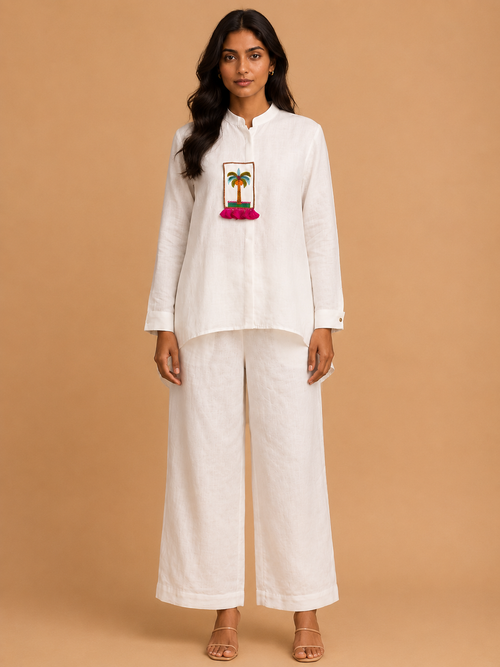White Palm Tree Embroidered Shirt