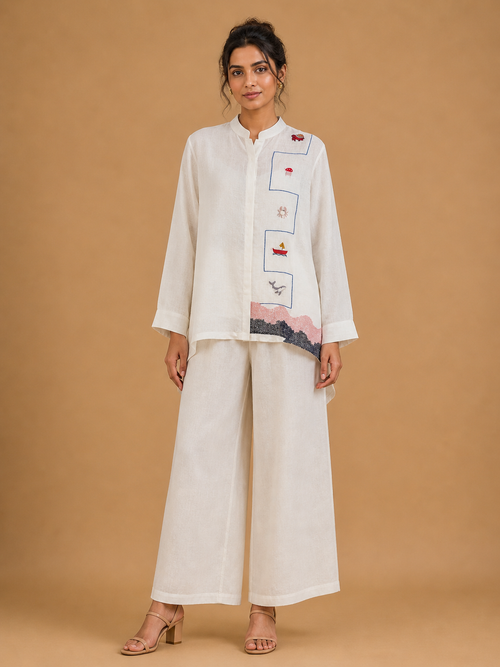 White Marine Embroidered Shirt
