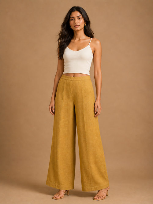 Mustard Relaxed Fit Linen Trouser