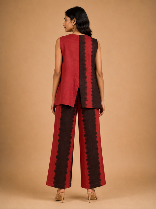 Red & Black Tie-Dye Asymmetric Co-Ord Set