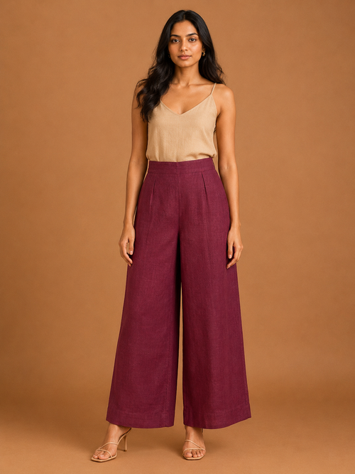 Maroon Relaxed Fit Linen Trouser