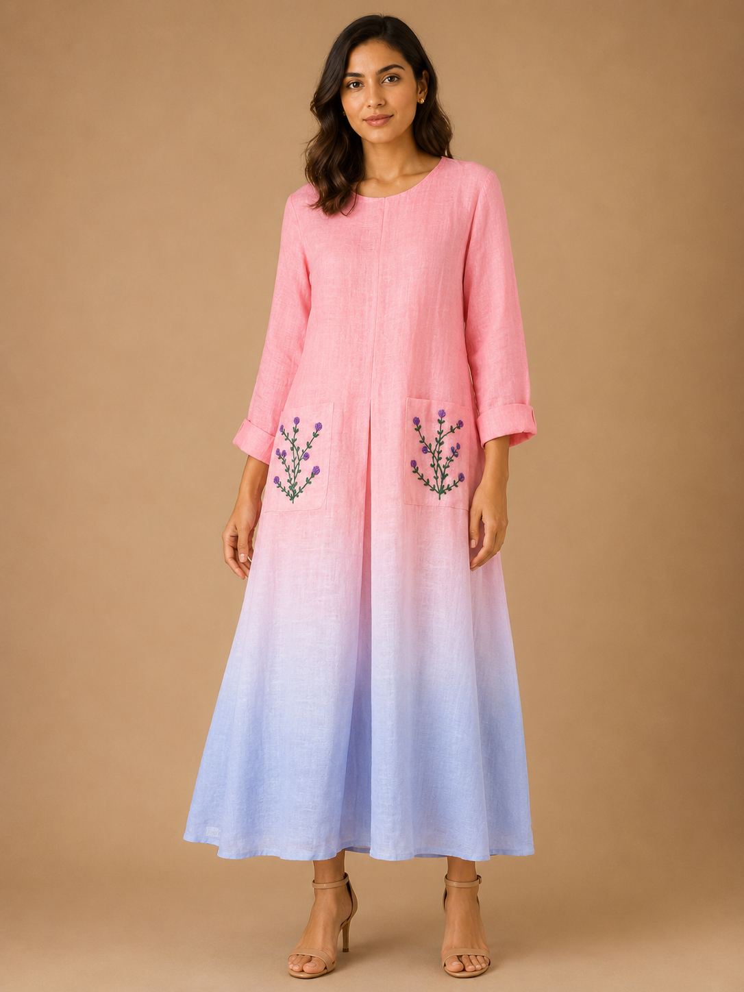 Pink & Lavender Ombre Embroidered Dress