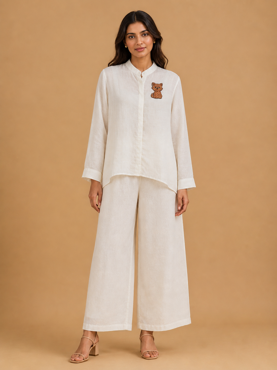 White Fox Embroidered Shirt