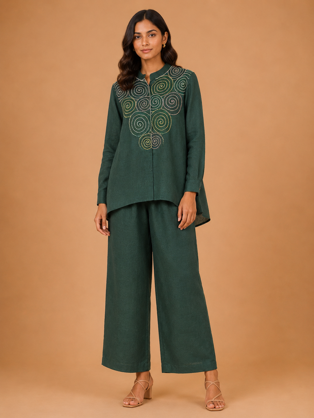 Dark Green Spiral French Knot Co-Ord Set