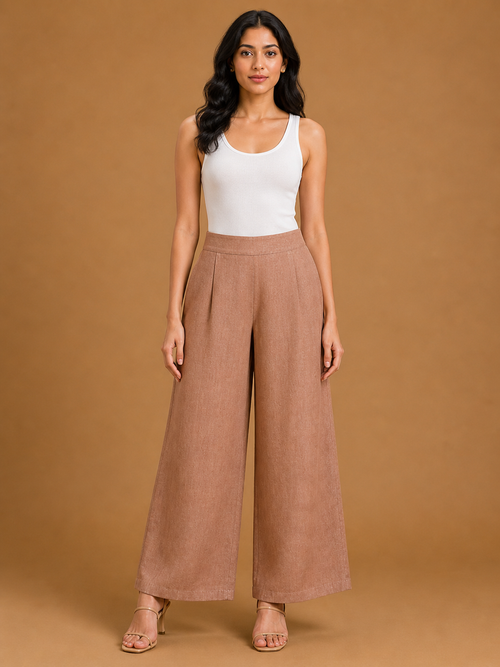 Light Brown Relaxed Fit Linen Trouser