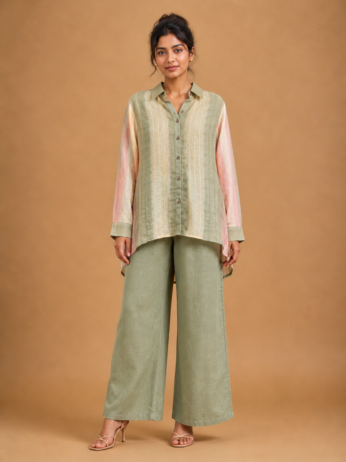 Green and Pink Stripe Embroidered Shirt