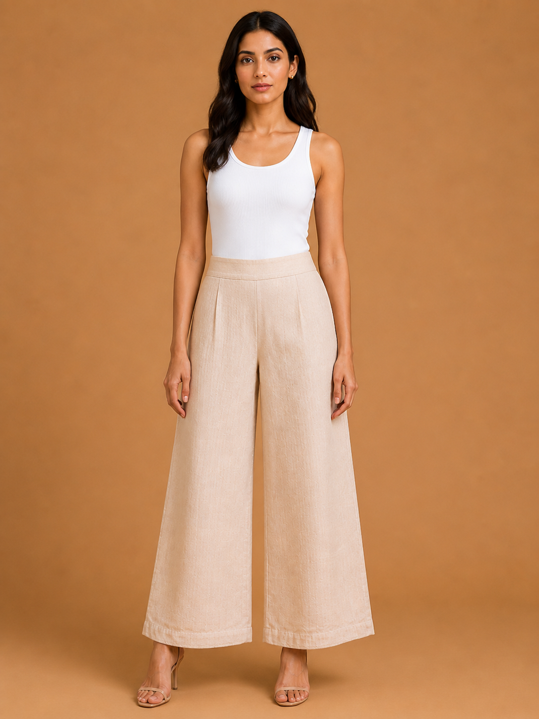Pale Beige Relaxed Fit Linen Trouser