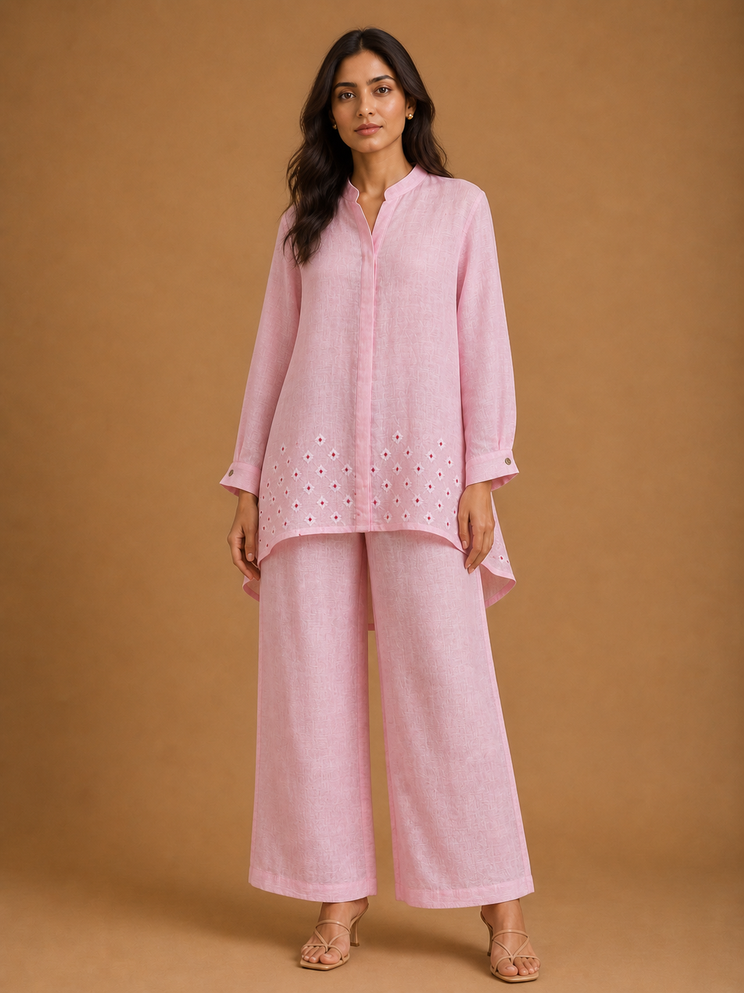 Pink French Knot Floral Print Shirt