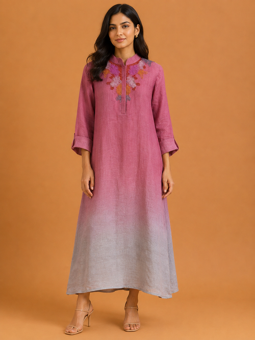 Mauve Gradient Embroidered Dress