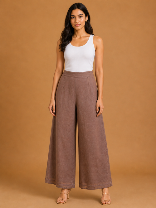 Mauve Brown Relaxed Fit Linen Trouser