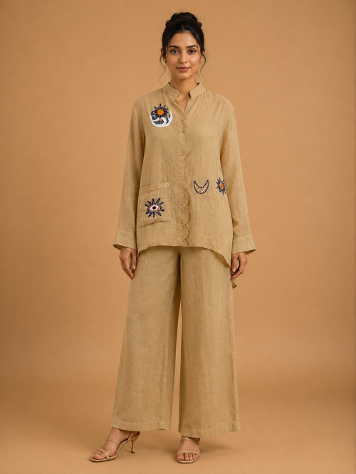 Beige Celestial Embroidered Shirt