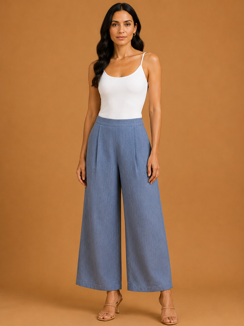Bluish Grey Relaxed Fit Linen Trouser