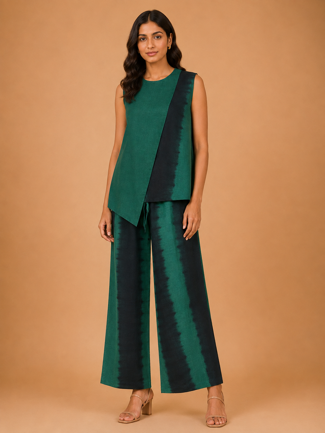 Green & Black Tie-Dye Asymmetric Co-Ord Set