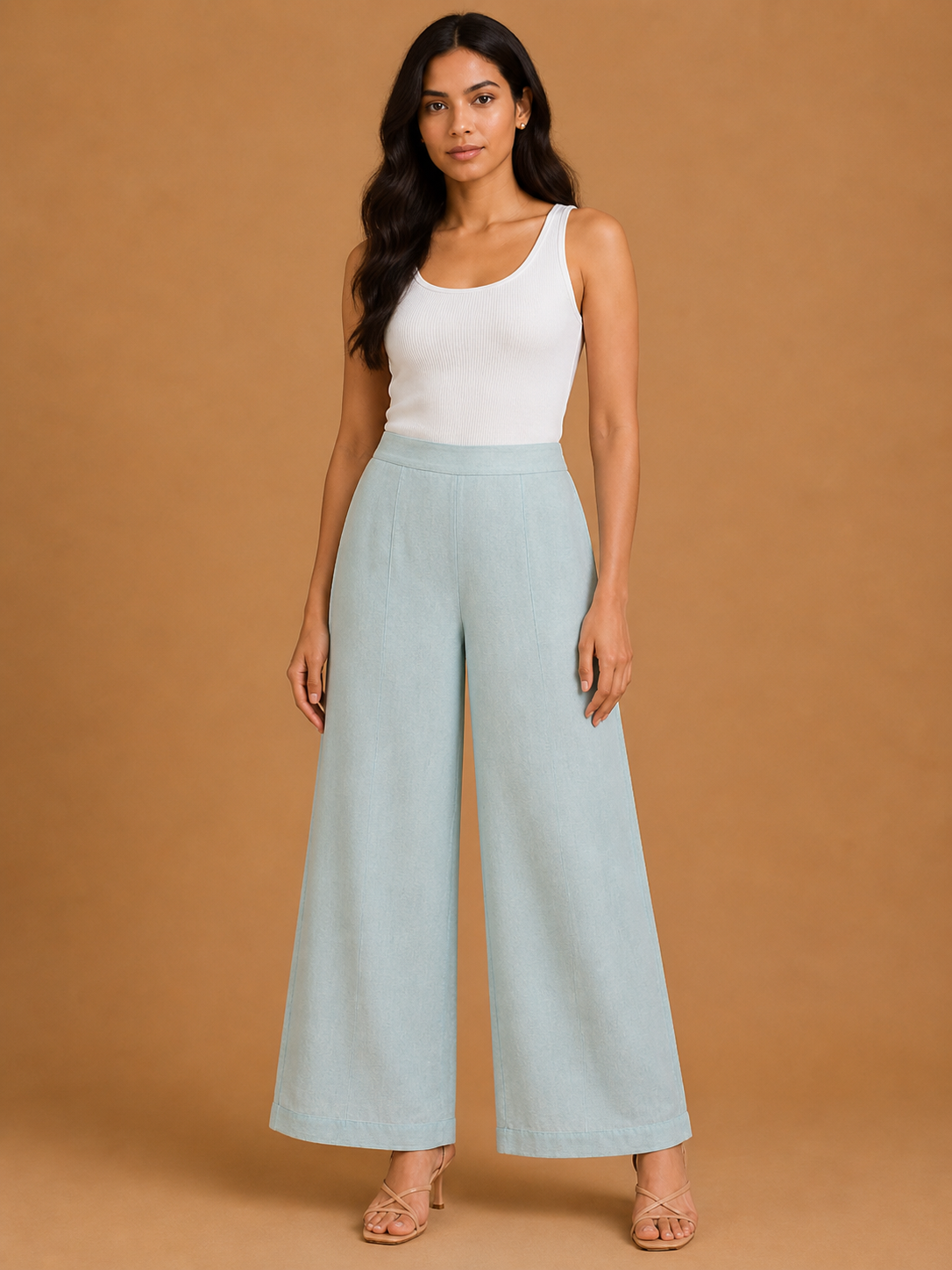 Light Blue Relaxed Fit Linen Trouser