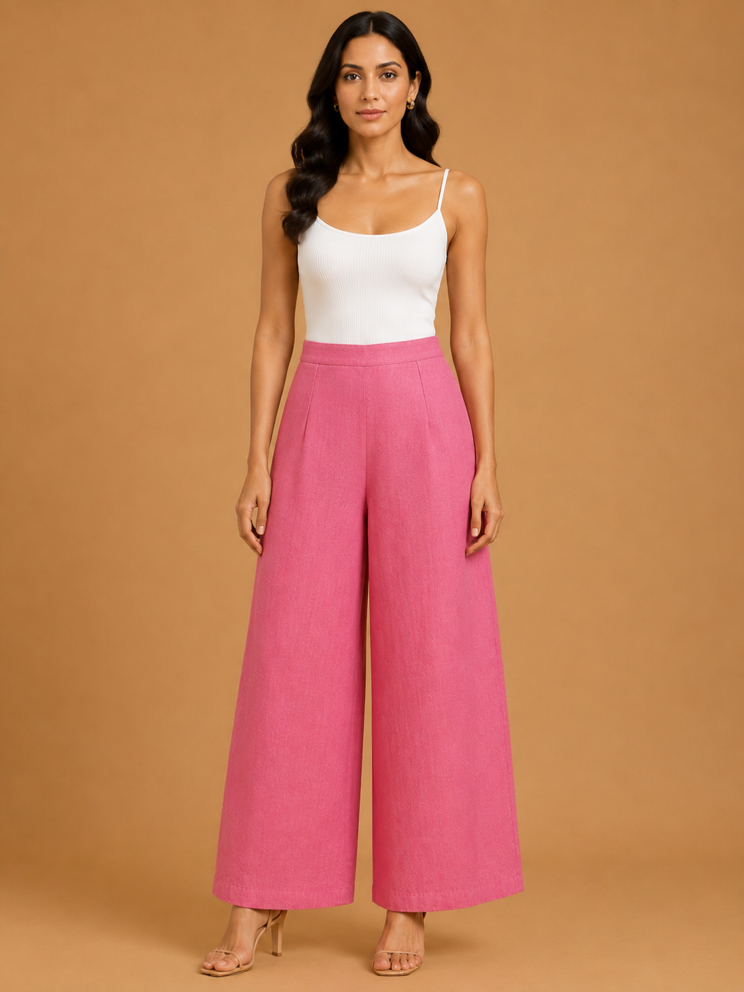 Dark Pink Relaxed Fit Linen Trouser