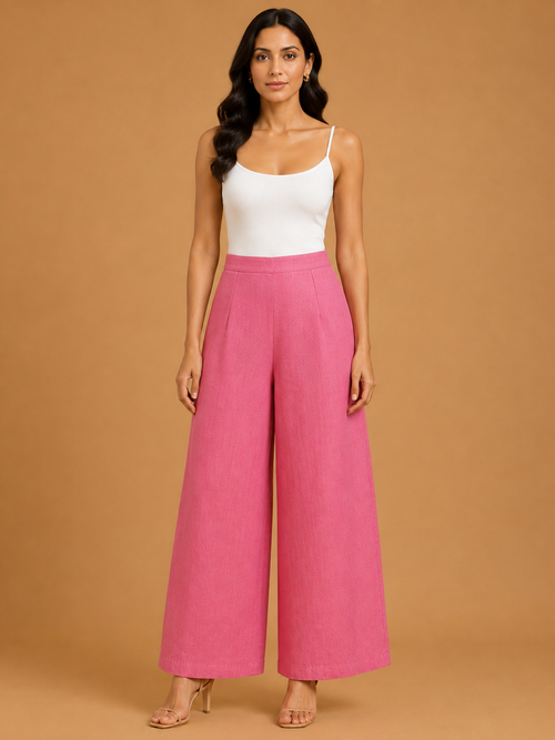 Dark Pink Relaxed Fit Linen Trouser