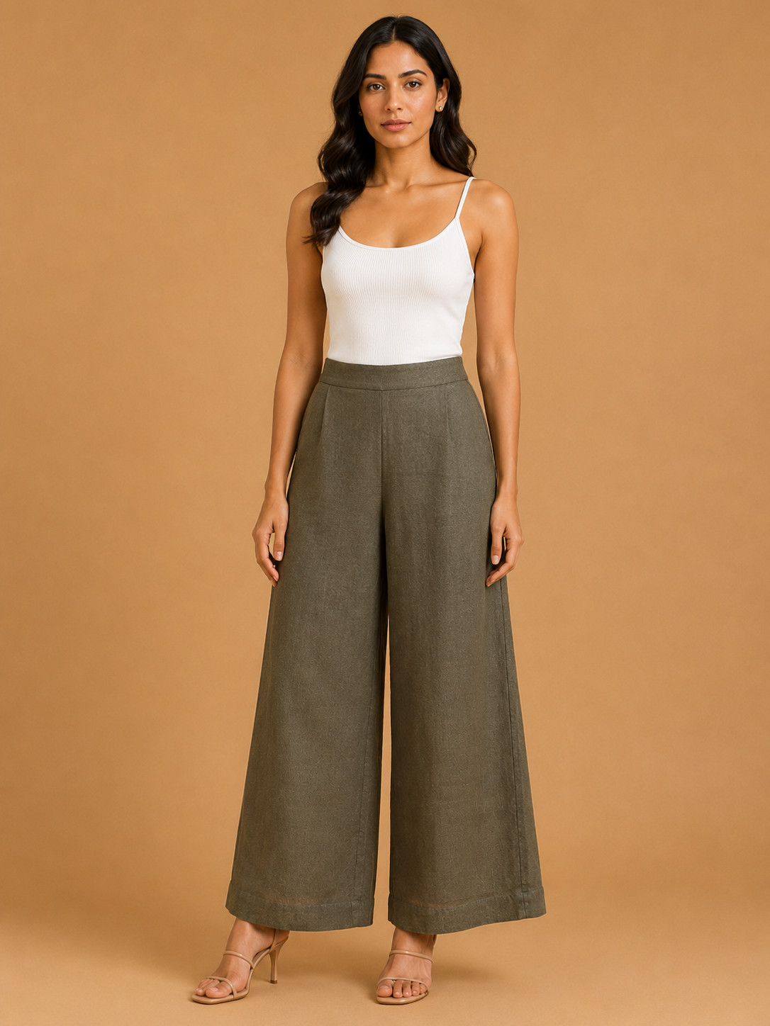 Olive Green Relaxed Fit Linen Trouser