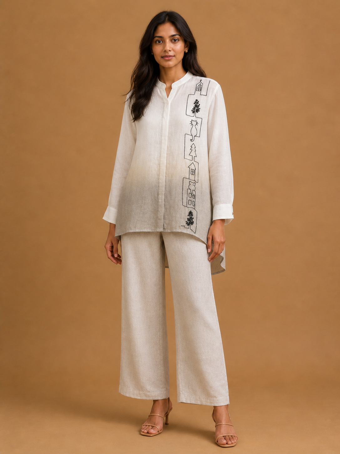 White & Grey Ombré Embroidered Shirt