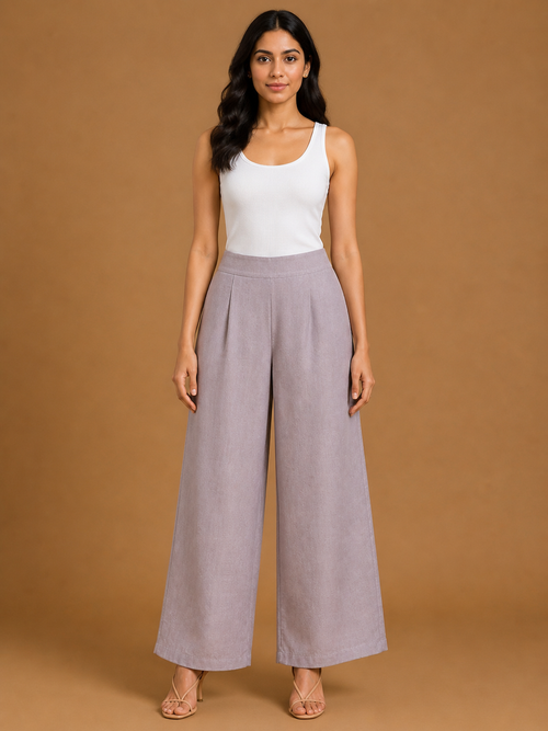 Light Mauve Relaxed Fit Linen Trouser
