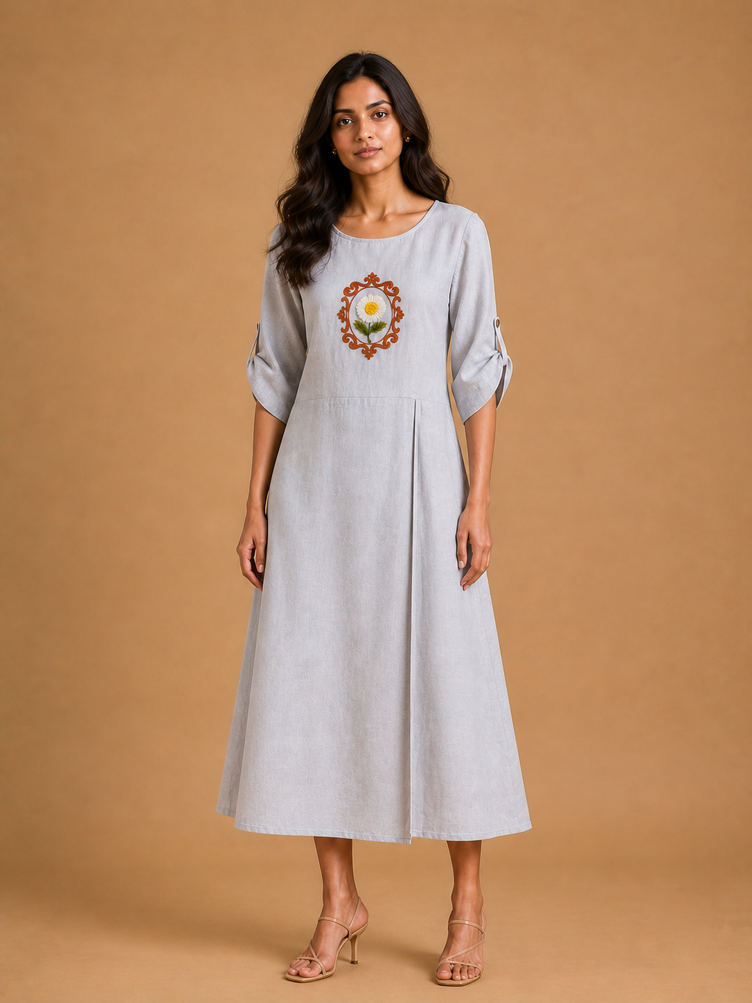 Grey Embroidered Dress