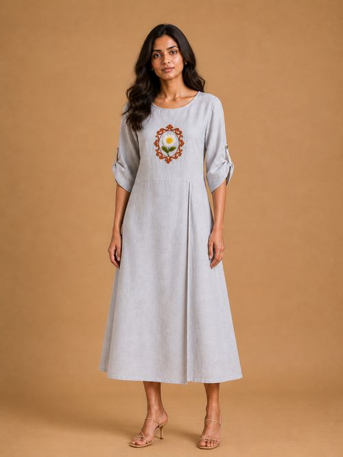 Grey Embroidered Dress