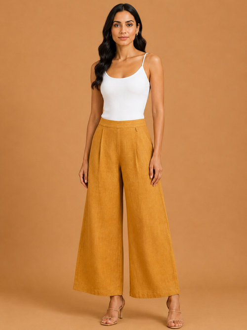 Burnt Yellow Relaxed Fit Linen Trouser