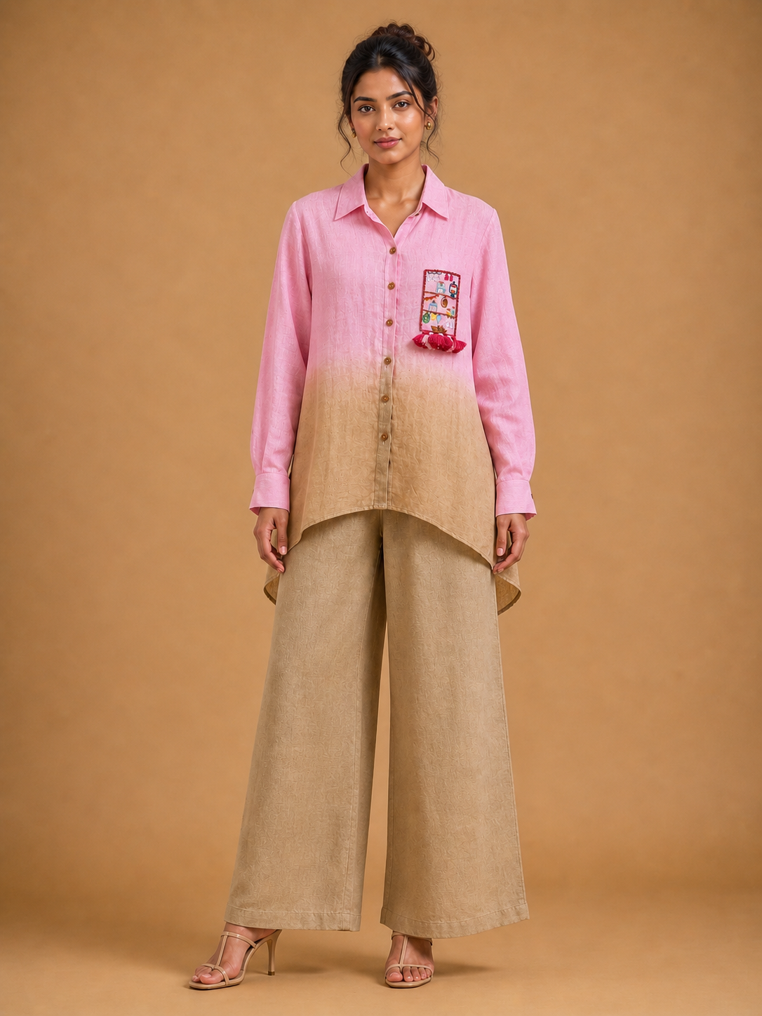 Pink & Beige Ombré Embroidered Shirt
