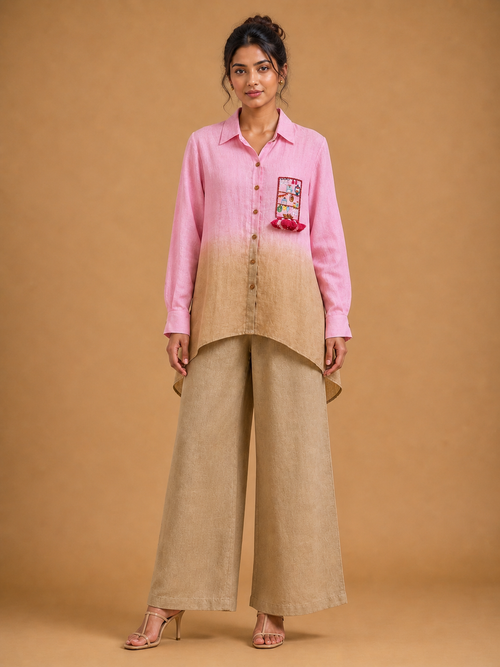 Pink & Beige Ombré Embroidered Shirt