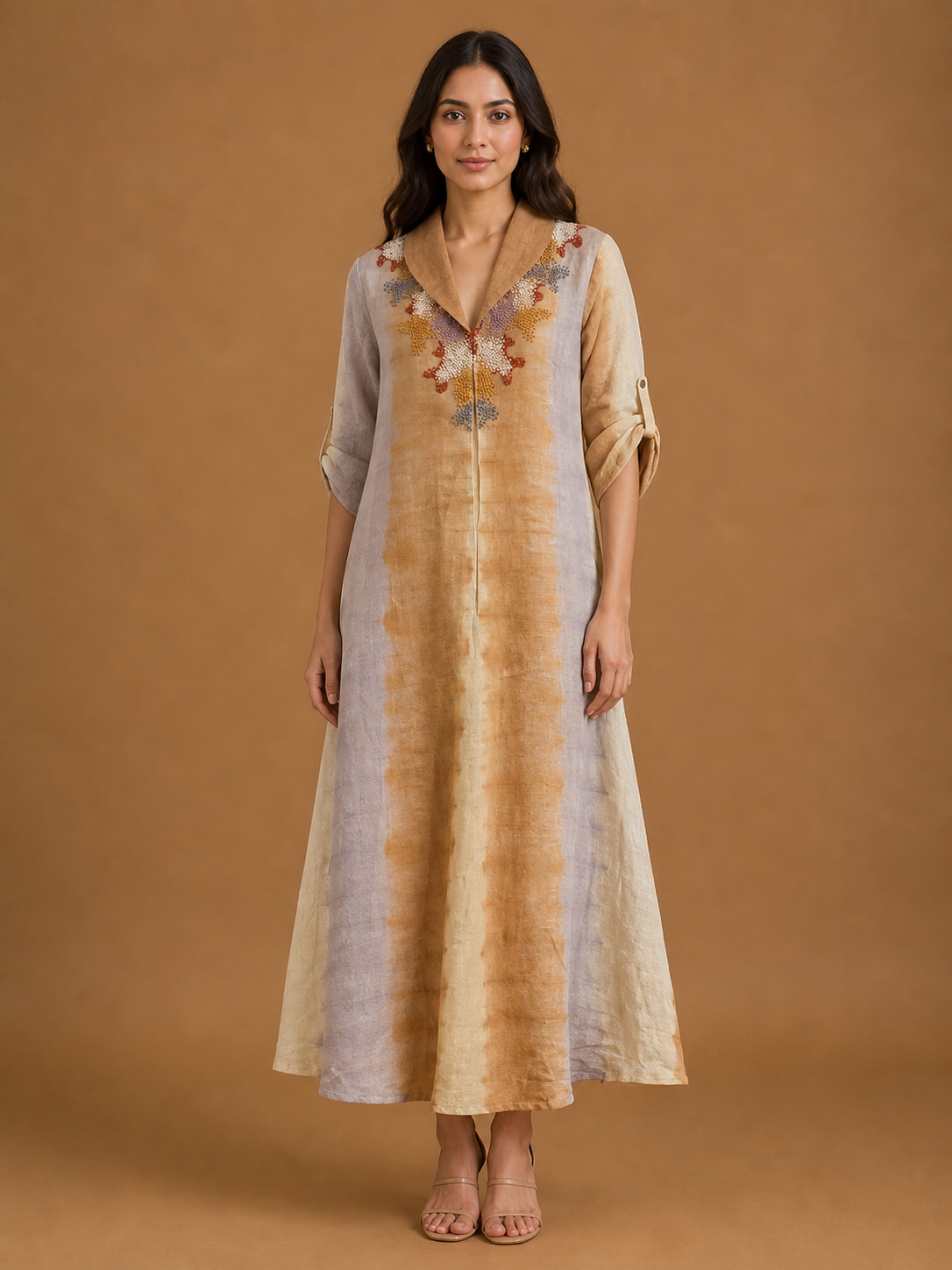 Lilac Brown Embroidered Dress