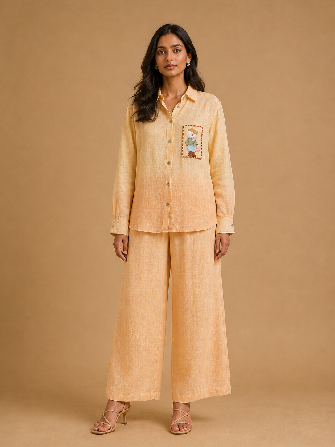 Yellow & Orange Ombré Bear Embroidered Shirt