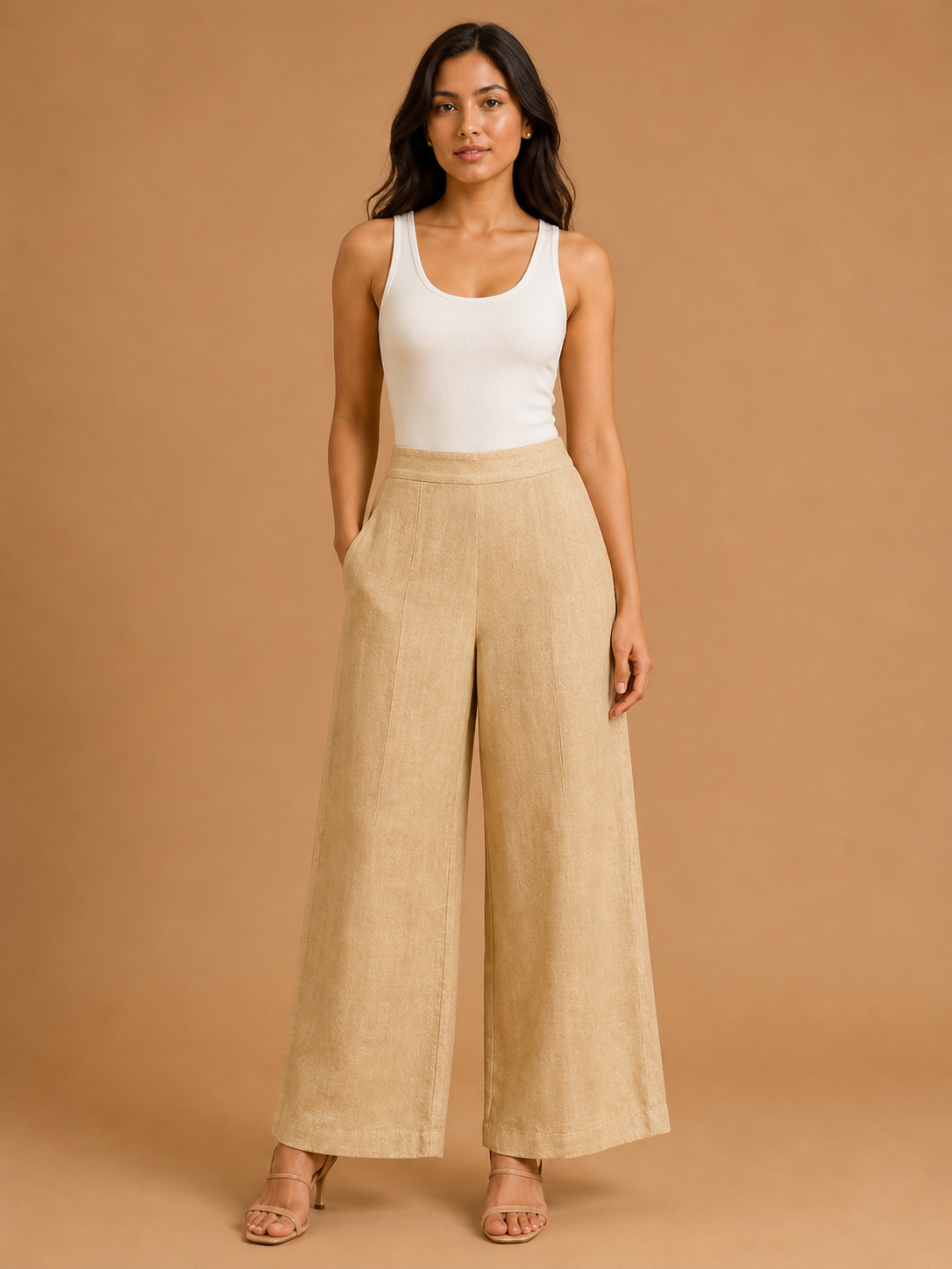 Beige Relaxed Fit Linen Trouser