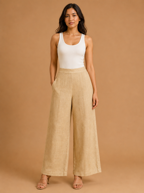 Beige Relaxed Fit Linen Trouser