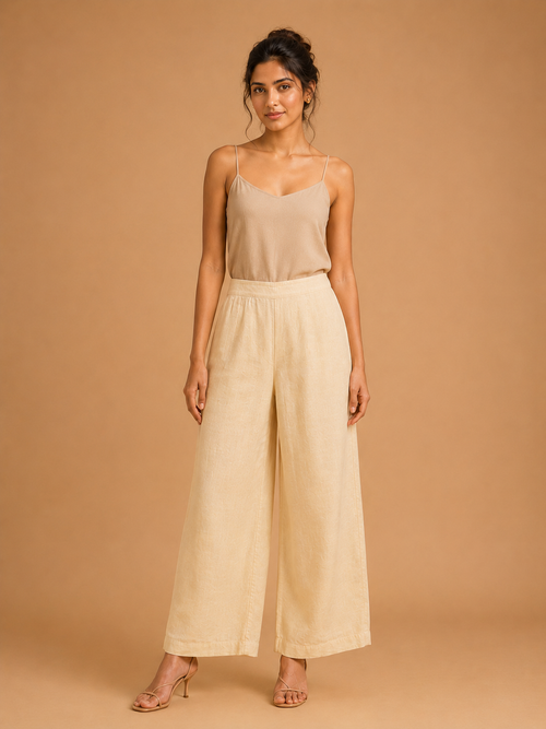 Cream Relaxed Fit Linen Trouser