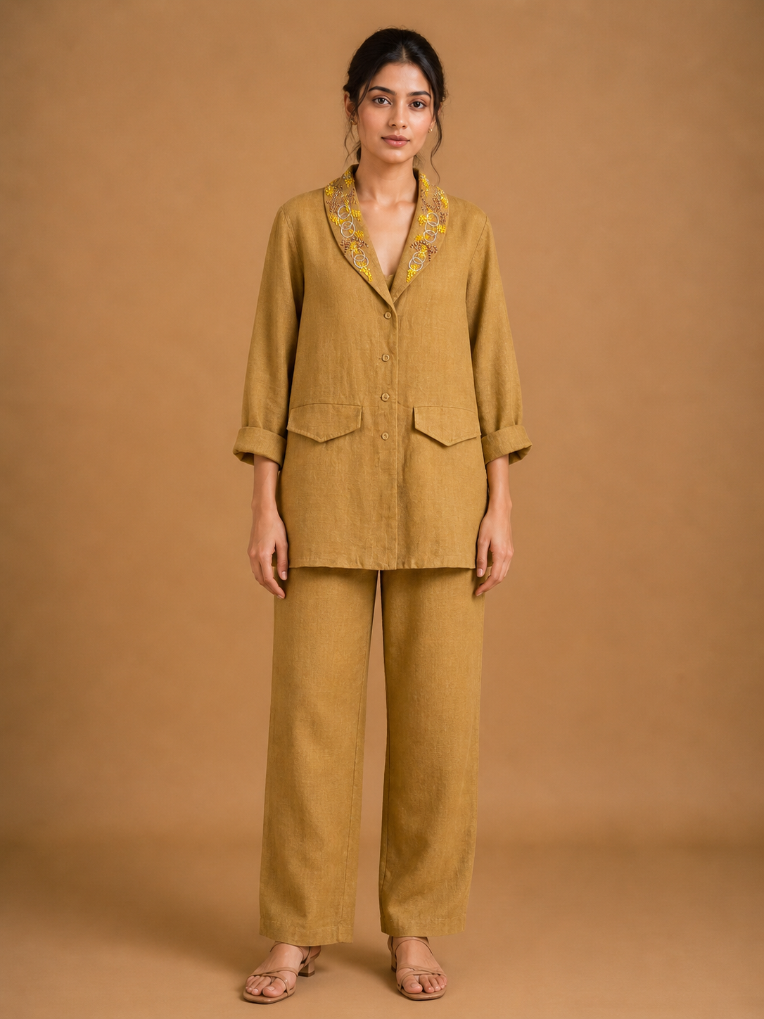 Mustard French Knot Collar Co-Ord Set