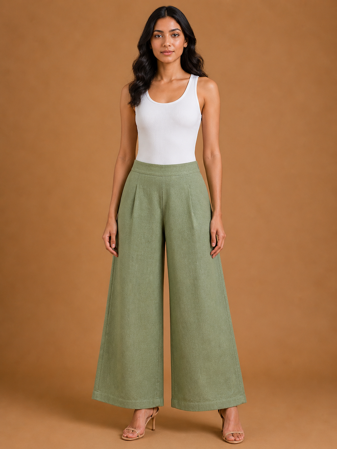 Light Green Relaxed Fit Linen Trouser