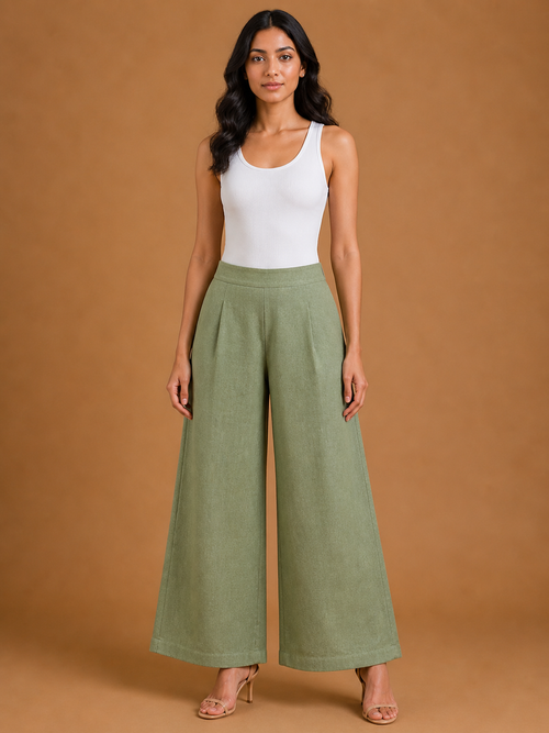 Light Green Relaxed Fit Linen Trouser