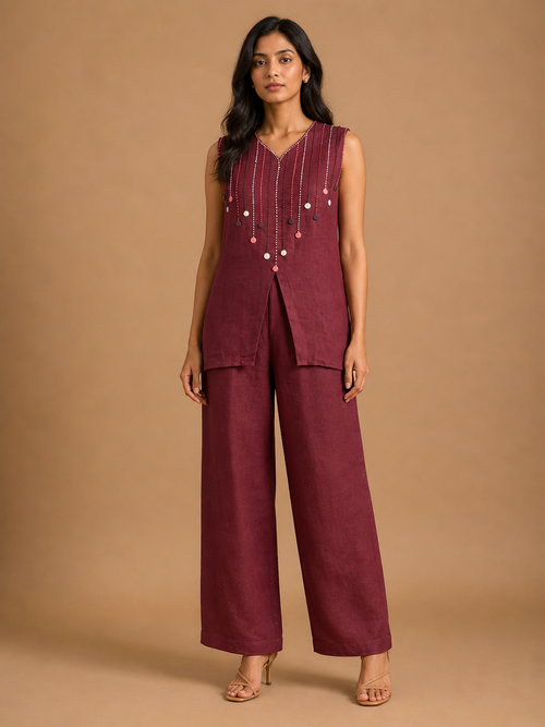 Maroon French Knot Co-Ord Set