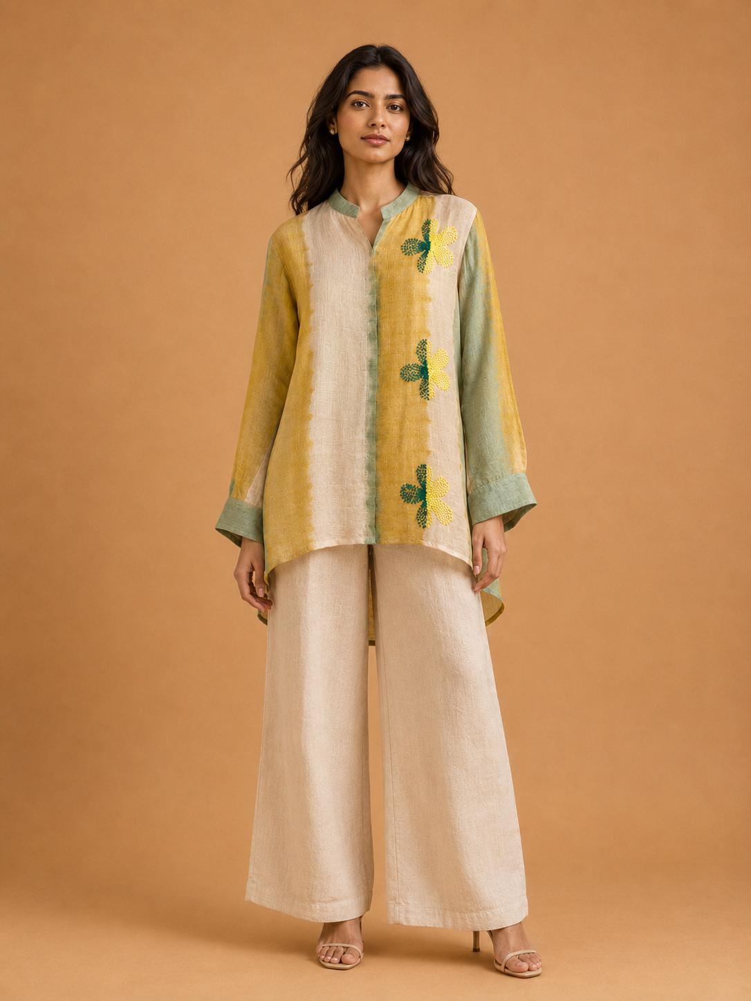 Yellow & Green Tie-Dye Embroidered Shirt