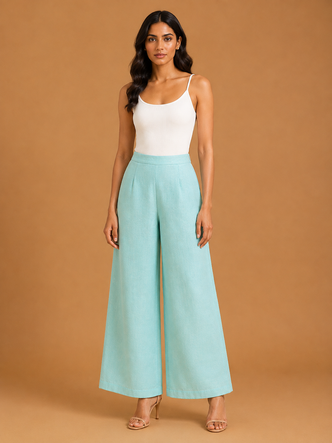 Turquoise Blue Relaxed Fit Linen Trouser
