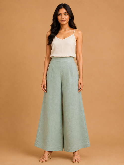 Sea Blue Relaxed Fit Linen Trouser