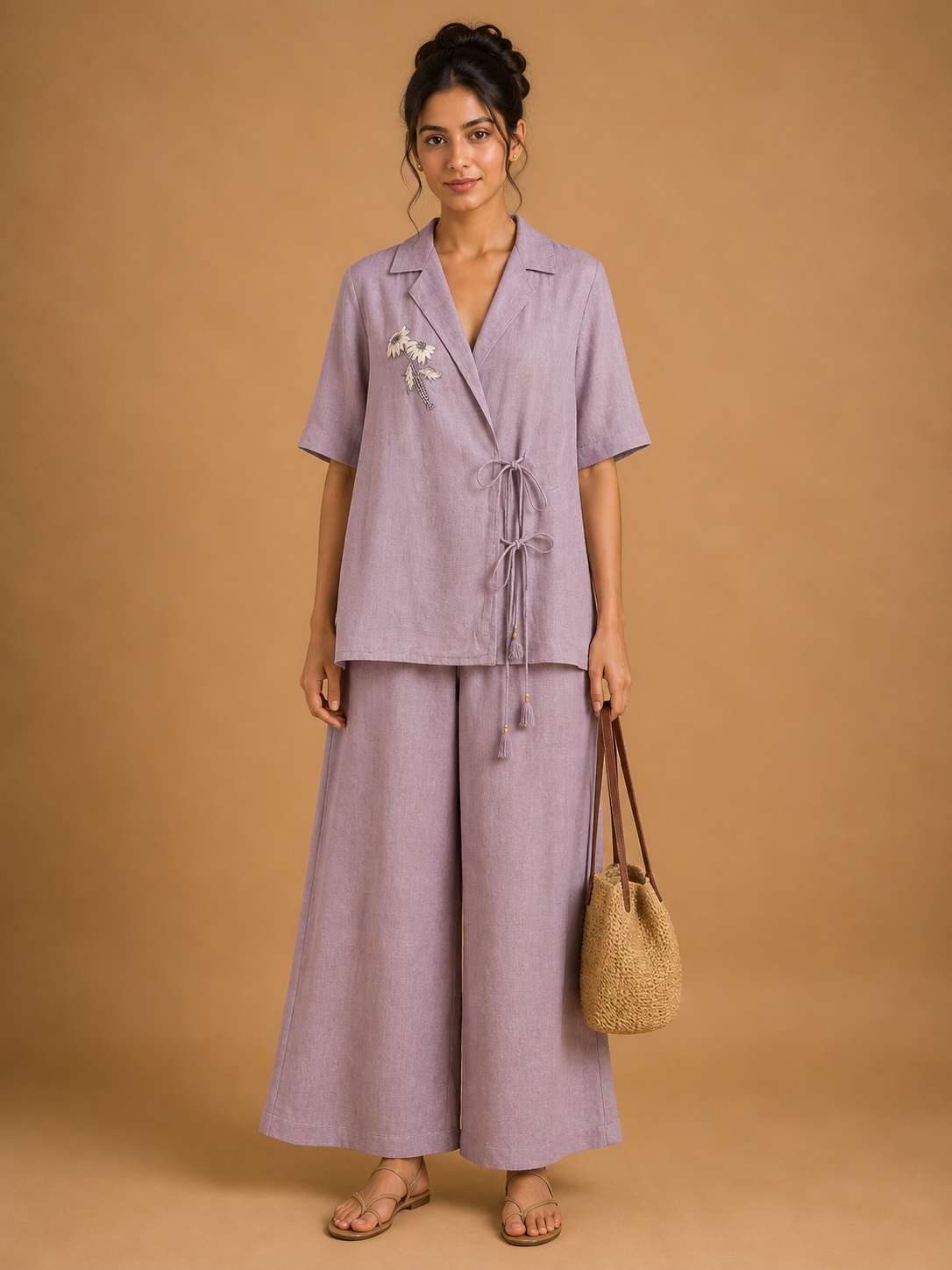 Mauve Daisy Embroidered Co-Ord Set