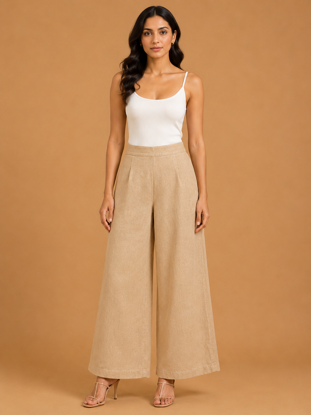 Light Beige Relaxed Fit Linen Trouser