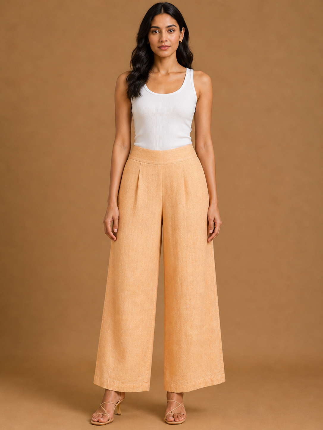 Pale Orange Relaxed Fit Linen Trouser