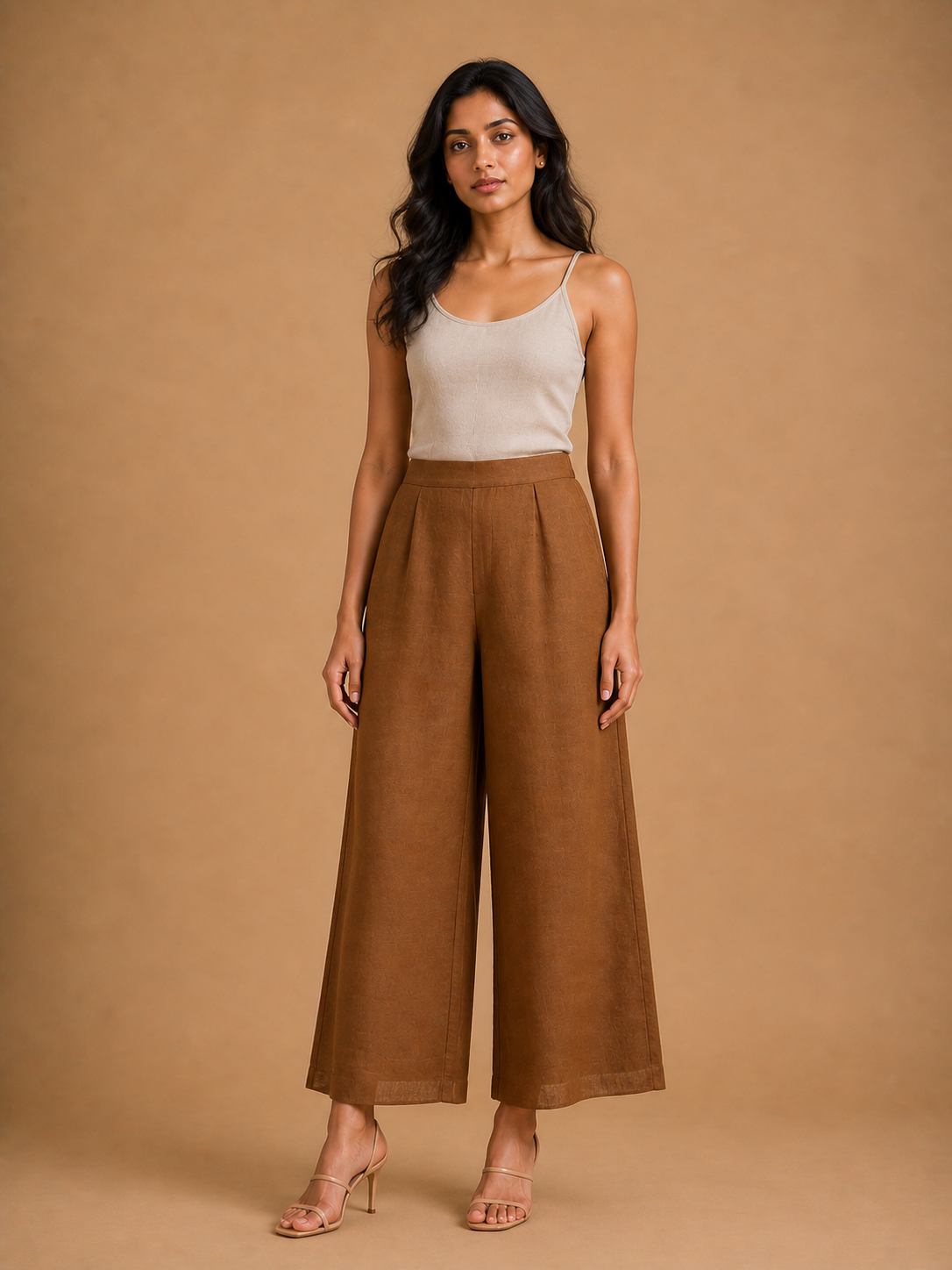 Brown Relaxed Fit Linen Trouser